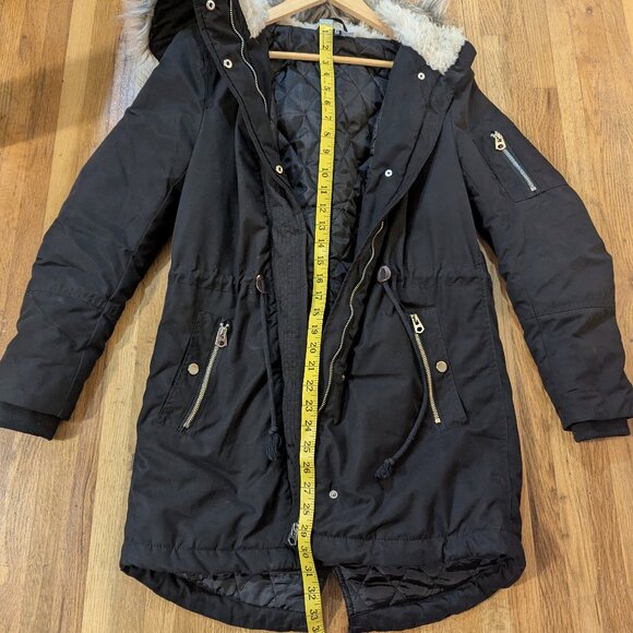 Divided (H&M) Long Warm Winter Coat with Faux Fur Hood, Size 36 - Picture 12 of 15